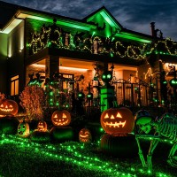 Jmexsuss 2 Pack Green Solar Halloween Lights Total 66Ft 200 Led Green Solar Lights Outdoor Waterproof Green Halloween Lights F