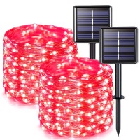 Jmexsuss 2 Pack Red Solar Halloween Lights Total 66Ft 200 Led Solar Fairy Lights Outdoor Waterproof Red Solar String Lights Fo