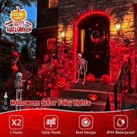 Jmexsuss 2 Pack Red Solar Halloween Lights Total 66Ft 200 Led Solar Fairy Lights Outdoor Waterproof Red Solar String Lights Fo