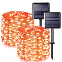 Jmexsuss 2 Pack Orange Solar Halloween Lights 33Ft 100 Led Orange Halloween Lights Outdoor Waterproof Orange Solar Lights For