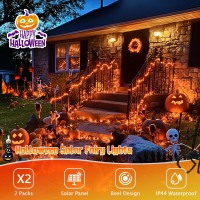 Jmexsuss 2 Pack Orange Solar Halloween Lights 33Ft 100 Led Orange Halloween Lights Outdoor Waterproof Orange Solar Lights For