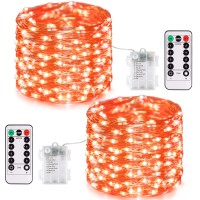 Jmexsuss 2 Pack Halloween Fairy Lights Battery Operated Total 400 Led 132Ft Orange Halloween Twinkle Lights With Remote 8 Mode