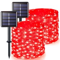 Jmexsuss 66Ft 200 Led Red Solar Halloween Lights 2 Pack Solar Fairy Lights Outdoor Waterproof 8 Modes Solar String Lights For