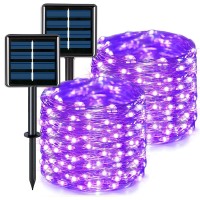 Jmexsuss 2 Pack Purple Solar Halloween Lights Outdoor 66Ft 200 Led Solar Fairy Lights Outdoor Waterproof 8 Modes Solar String