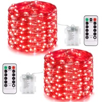 Jmexsuss 2 Pack 200 Led Christmas Fairy Lights Battery Operated, 66Ft Red Christmas Lights With Remote, 8 Modes Twinkle String Lights For Bedroom Wreath Tree Halloween Christmas Decorations