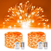 Jmexsuss 2 Pack Orange Halloween Fairy Lights, 33Ft 100 Led Battery Operated Halloween Lights With Remote, 8 Modes Twinkle String Lights For Halloween Xmas Tree Indoor Outdoor Decoration