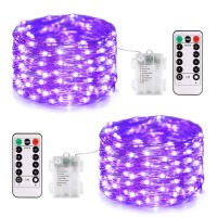 Jmexsuss 2 Pack Halloween Fairy Lights Battery Operated, 33Ft 100 Led Purple Halloween Lights With Remoter, 8 Modes Twinkle String Lights Lights For Halloween Tree Indoor Outdoor Party Decorations