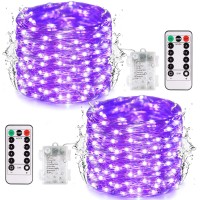 Jmexsuss 2 Pack 200 Led Halloween Fairy Lights Battery Operated, 66Ft Purple Halloween String Lights Indoor With Remote, 8 Modes Copper Wire Twinkle Lights For Bedroom Wall Tree Halloween Party Decor