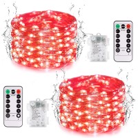 Jmexsuss 2 Pack Christmas Fairy Lights Battery Operated. 33 Ft 100 Led Red Christmas Lights With Remote, 8 Modes Red String Lights For Bedroom Party Indoor Valentine Halloween Christmas Decorations