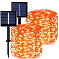 Jmexsuss 2 Pack Orange Solar Halloween Lights 66Ft 200 Led Solar Fairy Lights Outdoor Waterproof Solar String Lights For Tree