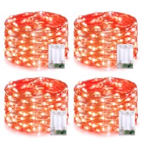 Jmexsuss 4 Pack 50 Led Halloween Fairy Lights Battery Operated, 16.1Ft Orange Fairy String Lights, Mini Halloween Lights Indoor Outdoor Waterproof For Bedroom Party Halloween Decorations