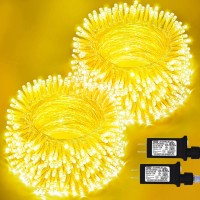 Jmexsuss 2 Pack 100 Led Warm Christmas Lights, 33Ft Connectable Christmas String Lights Plug In, 8 Modes Clear Wire Yellow String Lights Indoor Outdoor Waterproof For Tree Wedding Party Decorations