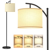 Addlon Floor Lamp For Living Room With 3 Color Temperatures, Standing Lamp With Linen Lampshade For Bedroom, Office, Lamps With 9W Led Bulb Included - Nickle With Gray Shade