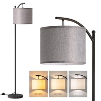 Addlon Floor Lamp For Living Room With 3 Color Temperatures, Standing Lamp With Linen Lampshade For Bedroom, Office, Lamps With 9W Led Bulb Included - Black With Gray Lampshade