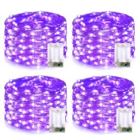 Jmexsuss 4 Pack 50 Led Halloween Fairy Lights Battery Operated, 16.1Ft Purple Halloween String Lights, Mini Halloween Lights Indoor Outdoor Waterproof For Bedroom Party Halloween Decorations