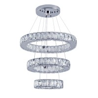 3 Rings Crystal Chandeliers Light For Living Room, Modern Diy Led Crystal Ceiling Light Fixture Adjustable Stainless Steel Rings Round Crystal Pendant Lamp Fixture For Bedroom (20+30+40 Warm White)