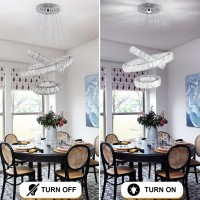 3 Rings Crystal Chandeliers Light For Living Room, Modern Diy Led Crystal Ceiling Light Fixture Adjustable Stainless Steel Rings Round Crystal Pendant Lamp Fixture For Bedroom (20+30+40 Warm White)