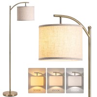 Addlon Floor Lamp For Living Room With 3 Color Temperatures, Standing Lamp With Linen Lampshade For Bedroom, Office, Lamps With 9W Led Bulb Included - Brass Gold With Beige Shade