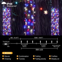 Kemooie 4Th Of July Decorations Lights, 500 Led Red White And Blue Lights, 164Ft 8 Twinkle Modes Plug In Waterproof For Outdoor Patio Balcony Garden Christmas 4Th Of July Decorations