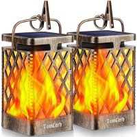 Tomcare Solar Lights Outdoor Flickering Flame Solar Lantern Outdoor Hanging Lanterns Decorative Outdoor Lighting Solar Powered Waterproof Led Flame Lights For Patio Garden Deck, 2 Pack(Bronze)