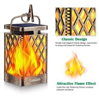 Tomcare Solar Lights Outdoor Flickering Flame Solar Lantern Outdoor Hanging Lanterns Decorative Outdoor Lighting Solar Powered Waterproof Led Flame Lights For Patio Garden Deck, 2 Pack(Bronze)