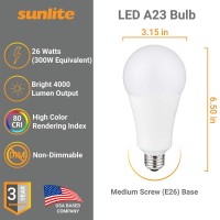 Sunlite 82110 Led A23 Light Bulb 26 Watts 300W Equivalent High Output 4000 Lumens Medium E26 Base 120227 Multivolt Non