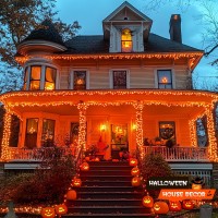 Jmexsuss 500 Led Orange Halloween Lights Outdoor 173Ft Halloween String Lights Plug In Waterproof 8 Modes Orange String Lights