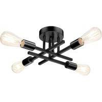 Tobusa Semi Flush Mount Ceiling Light Fixture Matte Black, Modern Sputnik Close To Ceiling Light, Chandelier Light Fixture Ceiling For Bedroom Kitchen Living Room Dining Room, 4 Light E26 Socket