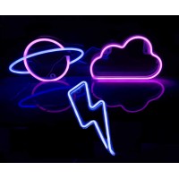 Viopvery 3 Pcs Neon Signs,Led Neon Light Signs For Wall Decoration,Led Cloud Lightning Planet Neon Lights For Bedroom,Party,Birthday,Christmas,Wedding,Bar