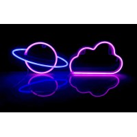 Viopvery 3 Pcs Neon Signs,Led Neon Light Signs For Wall Decoration,Led Cloud Lightning Planet Neon Lights For Bedroom,Party,Birthday,Christmas,Wedding,Bar