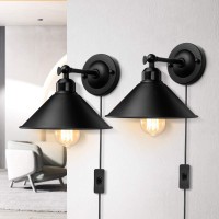 Aeoreal Plug In Wall Sconce, Black Wall Sconce, Antique Swing Arm Vintage Industrial Wall Light Fixture, Wall Lamp With Plug In Cord On Off Switch E26 Base For Bedroom Bathroom Kitchen 2 Pack