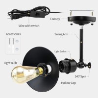 Aeoreal Plug In Wall Sconce, Black Wall Sconce, Antique Swing Arm Vintage Industrial Wall Light Fixture, Wall Lamp With Plug In Cord On Off Switch E26 Base For Bedroom Bathroom Kitchen 2 Pack