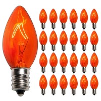 Sunsgne 25 Pack C7 Orange Light Bulbs Halloween Christmas Replacement Bulbs C7 Clear Orange Incandescent Light Bulbs For Outdoo