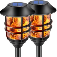 Zoohar Solar Outdoor Lights,Extra-Tall Solar Torches With Flickering Flame 2-Pack Waterproof Garden Lights,Stainless Steel Pathway Lighting Garden Decor, Yard Decorations Outdoor Auto On/Off