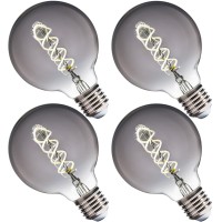 Flsnt G25 Dimmable Globe Led Edison Bulbs, 5000K Daylight Decorative Led Spiral Filaments Light Bulbs, 40W Equivalent, E26 Base, 160Lm, 90+ High Cri, Smoky Grey Glass, 4 Pack