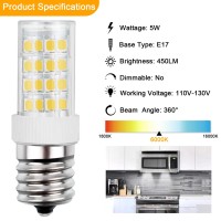 Dumiloo E17 Led Bulb 5W Led Microwave Light Bulb Over Stove Appliance Replacement 40W Halogen For Range Hood, Refrigerator, Daylight White 6000K, E17 Intermediate Base, Non-Dimmable (2 Pack)