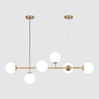 Kco Lighting 6 Light Milk Glass Chandelier Modern Globe Linear Chandelier White And Gold Pendant Light Fixture Mid Century Rectangle Chandelier Brass Sputnik Island Lights For Kitchen