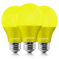 Luxrite A19 Yellow Led Bug Light Bulbs, 60W Equivalent, Non-Dimmable, Ul Listed, E26 Standard Base, Indoor Outdoor, Porch, Deck, Patio, Backyard, Front Door, Home Lighting (3 Pack)