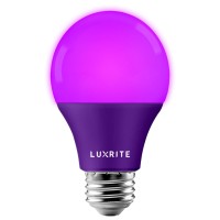 Luxrite A19 Led Purple Light Bulbs, 60W Equivalent, Non-Dimmable, Ul Listed, E26 Standard Base, Indoor Outdoor, Porch, Christmas, Decoration, Party, Holiday, Event, Home Lighting