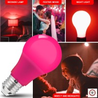 Kqhben Led Pink Light Bulb 9Watts Equivalent 60W With E26 Base For Wedding Halloween Christmas Party Bar Decor, 6-Pack