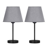 Bty Small Bedside Lamp Set Of 2, Gray Shade Nightstand Lamp Modern Nightstand Bedside Desk Lamps For Bedroom Living Room Office Study Room