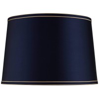 Navy Blue Medium Drum Lamp Shade With Navy And Gold Trim 14