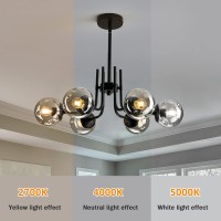 Hesoge 6-Lights Glass Globe Sputnik Chandeliers Modern Metal Ceiling Light Fixture Black Semi Flush Mount Chandelier For Living Room Dining Room Bedroom Farmhouse Kitchen.