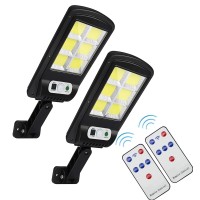 120 Cob Led Solar Street Light Remote Control Outdoor Motion Sensor Solar Wall Light Flood Light Lamps For Street Path Garden Patio Steps 2Pcs