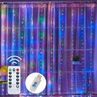 Dazzle Bright Window Curtain String Lights 300 Led 98Ft X 98Ft Multicolor Fairy Lights With 8 Lighting Modes Waterproof Ligh