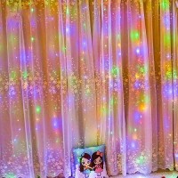 Dazzle Bright Window Curtain String Lights 300 Led 98Ft X 98Ft Multicolor Fairy Lights With 8 Lighting Modes Waterproof Ligh