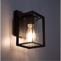 Landia Home Outdoor Wall Lantern - Porch Wall Mounted Sconce Light With Seeded Glass And Automatic Dusk To Dawn Photocell Sensor, Etl Listed,Black