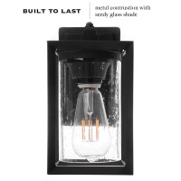 Landia Home Outdoor Wall Lantern - Porch Wall Mounted Sconce Light With Seeded Glass And Automatic Dusk To Dawn Photocell Sensor, Etl Listed,Black