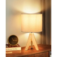 Dewenwils Small Table Lamp, Wood Tripod Nightstand Lamp With Linen Fabric Shade, Bedside Lamp For Living Room, Nursery, Kids Room, College Dorm, Coffee Table, Bookcase-14.2 Inches