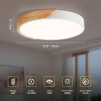 Vikaey Modern Led Ceiling Light, Minimalist Wood Flush Mount Ceiling Light Fixture, 4000K Not Dimmable, Circle Lighting Lamp With Acrylic Lampshade For Bedroom Dining Room Laundry (White, 15.8'')